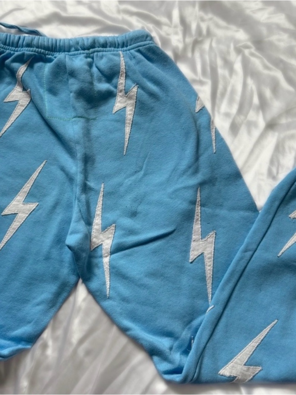 Women’s Aviator Nation Blue Sweatpants with white Lightning Bolts